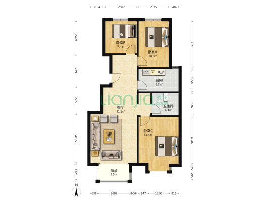 急售鸿坤小洋房，采光好，业主诚心出售-户型图