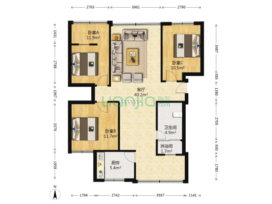物资生化家园 3室1厅2卫 106平方