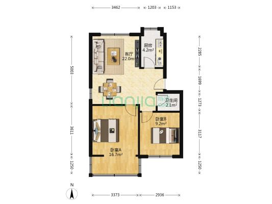 东安路3号 2室1厅1卫 56平方