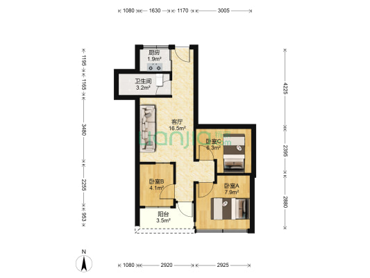 建设横马路 3室1厅1卫 64平方