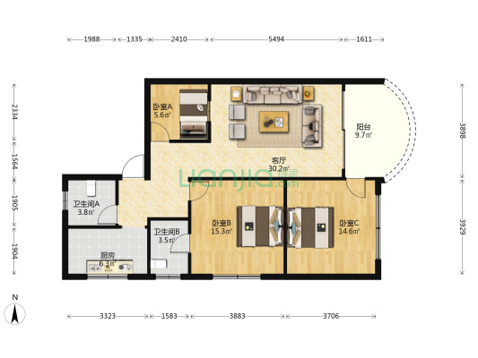 兴学园三巷 3室1厅2卫 101平方