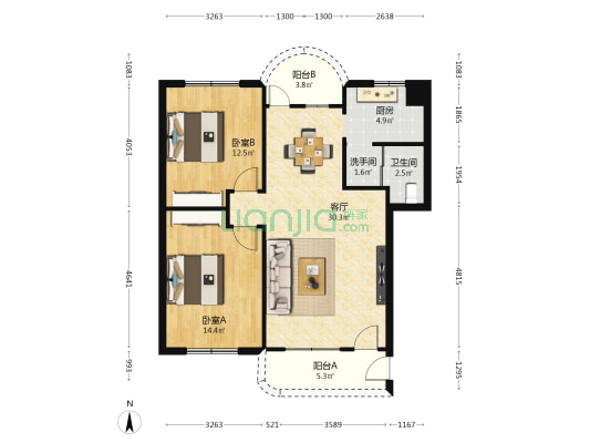 龙翔公寓 2室1厅2卫 79平方