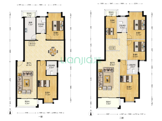 丰顺花苑 6室2厅4卫 224平方
