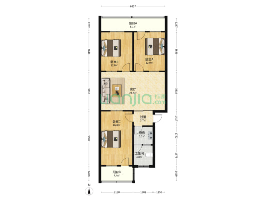 金华街 3室1厅1卫 103平方