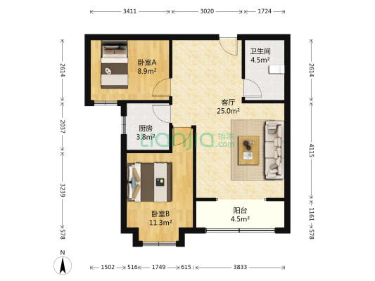 惠友万悦城(涿州) 2室1厅1卫 83平方