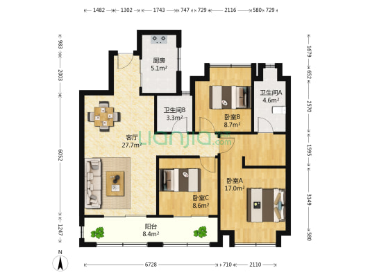 融创玖樟台 3室1厅2卫 111平方