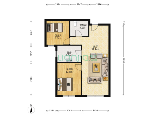 涿州高铁东站 鸿坤理想湾两居 坏境好-户型图