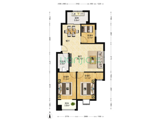 颐泰嘉园 3室1厅1卫 98平方