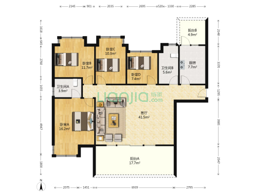 城光荟景 4室1厅2卫 141平方