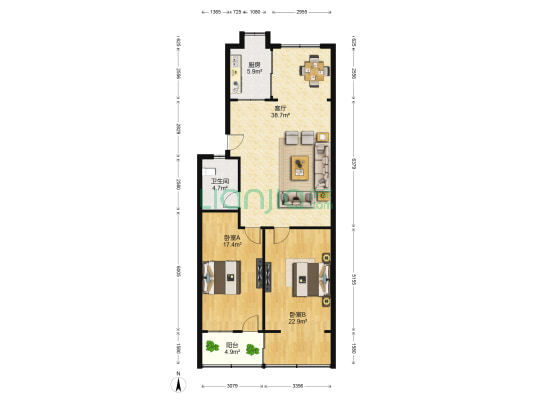 兴城公寓 2室1厅1卫 108平方