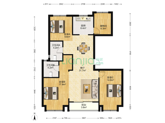 美的融信•君兰江山 3室1厅2卫 127平方