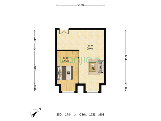 海港大厦 1室1厅0卫 66平方
