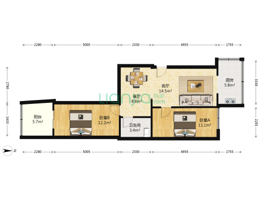 民安小区(道里区) 2室2厅1卫 69平方