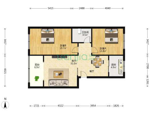 南湖苑 2室1厅1卫 99平方