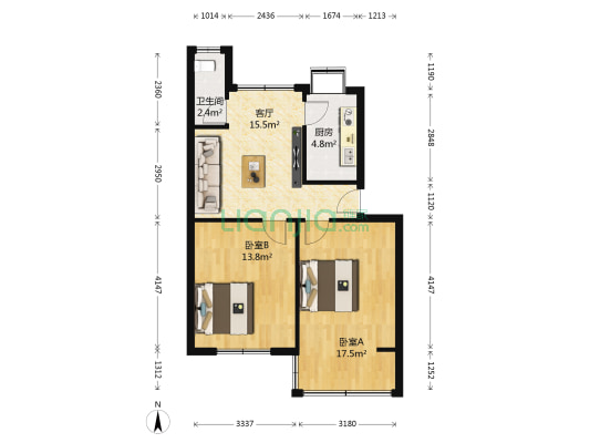 电气化二处家属楼 2室1厅1卫 64平方