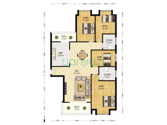 双湖湾 4室1厅2卫 156平方