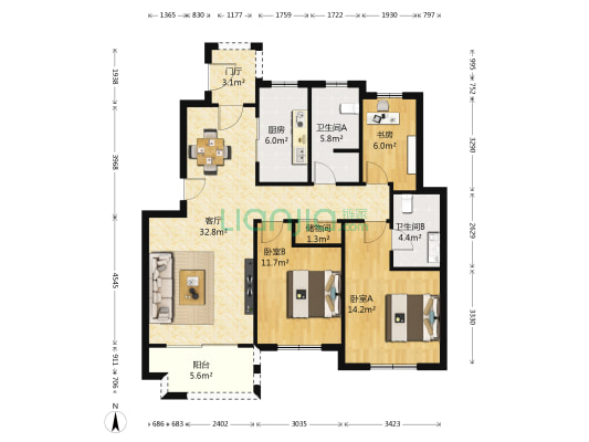 海上纳缇 3室1厅2卫 112平方