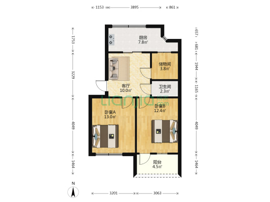 变压器厂宿舍 2室1厅1卫 59平方