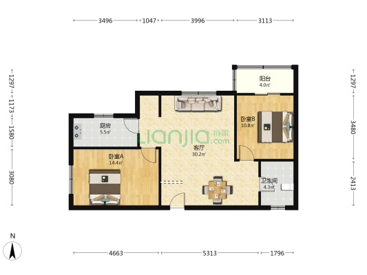 东盈园 2室1厅1卫 95平方