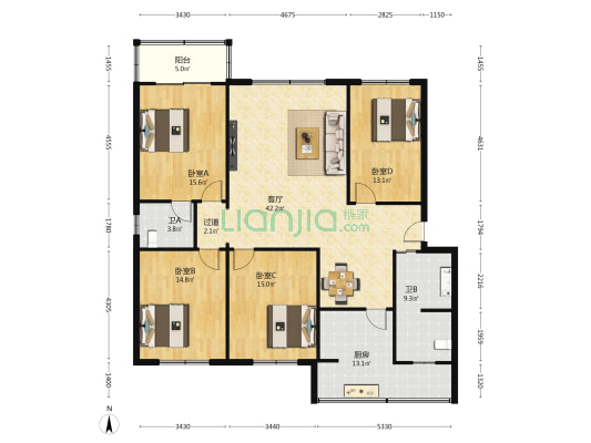 十四号大院 4室1厅2卫 150平方