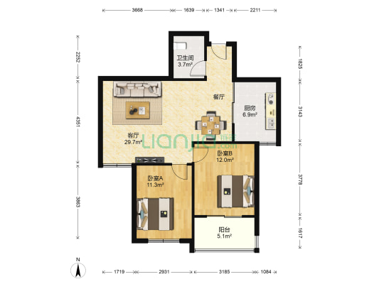 亚太假日花园 2室1厅1卫 90平方