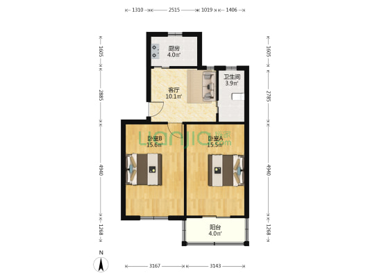 金浦小区(金桥) 2室1厅1卫 66平方