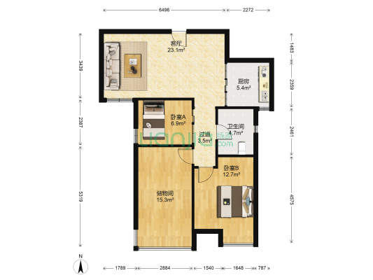 升龙城六号院 2室1厅1卫 89平方