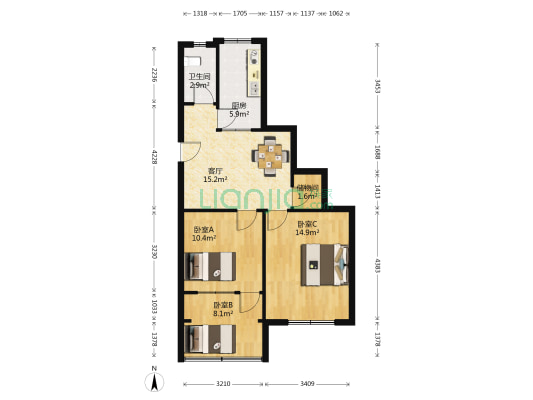 莫愁湖西路1号 3室1厅1卫 70平方