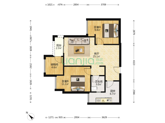 悦来国博一期 高层装修2房 总价可谈 看房方便-户型图