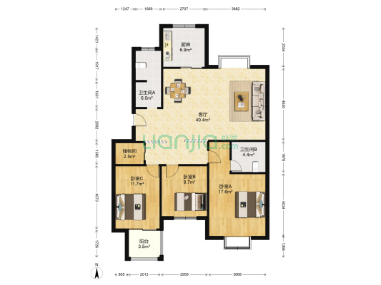 威尼斯水城一期 3室1厅2卫 128平方