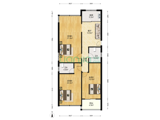 华泰 · 财富中心 3室1厅2卫 140平方