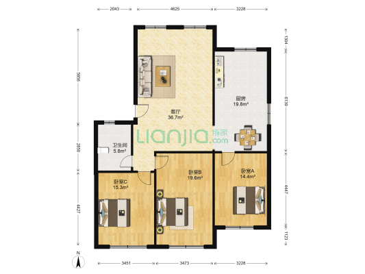康大新城公寓 3室1厅1卫 132平方