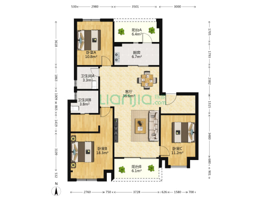 领地天府兰台雅园 3室1厅2卫 120平方
