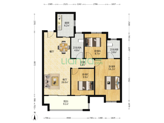 路劲璞玉澜岸 3室1厅2卫 113平方