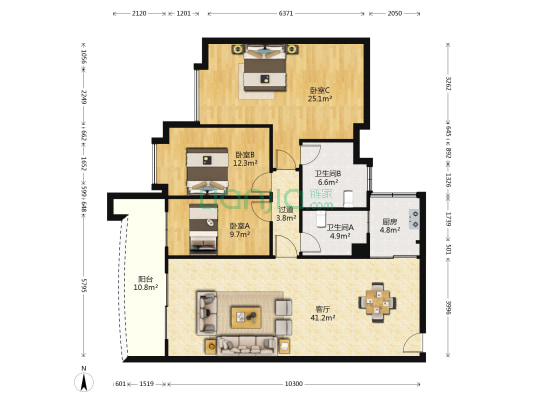 丽翠苑 3室1厅2卫 125平方