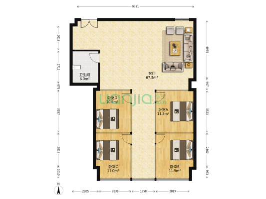 鑫科国际广场 4室1厅1卫 164平方