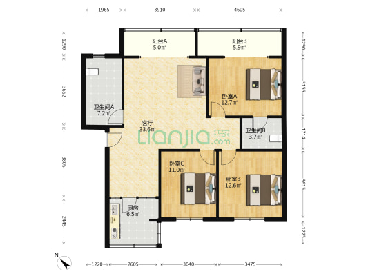 中铁二局电务公司住宅 3室1厅2卫 112平方