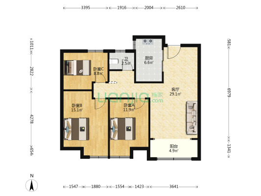 锦绣东城 3室1厅1卫 104平方