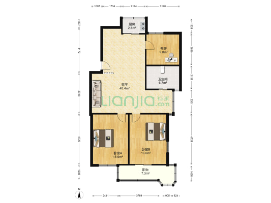 黎明侨邨 3室1厅1卫 107平方