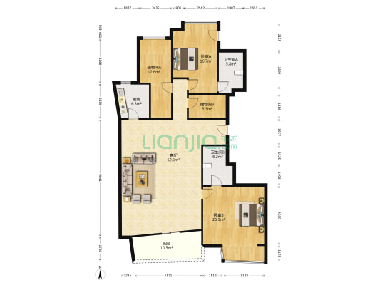 北辰定江洋 2室1厅2卫 199平方