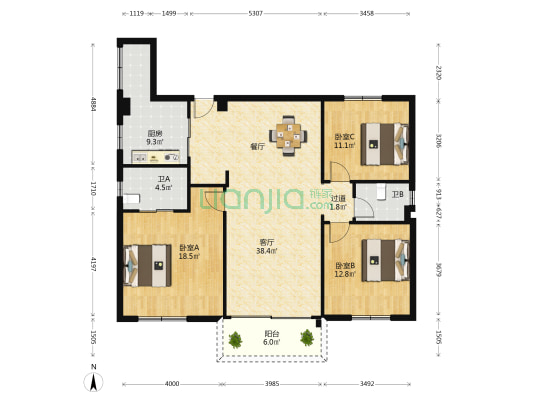 城市花园宝轩阁 3室1厅2卫 120平方