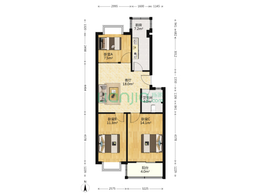 省一建宿舍 3室1厅1卫 77平方