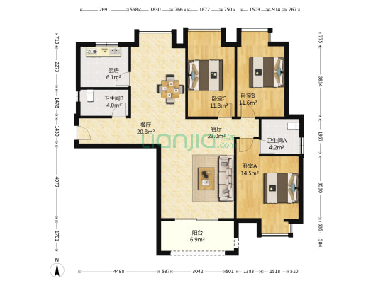 联发杏林湾一号二期 3室2厅2卫 124平方
