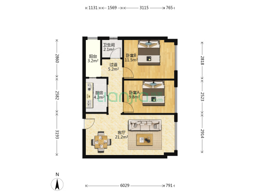 碧桂园沁云里 2室1厅1卫 77平方