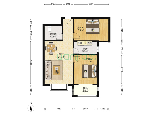 幸福城F区 2室1厅1卫 88平方