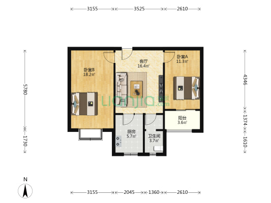 花园小区三区 2室1厅1卫 72平方