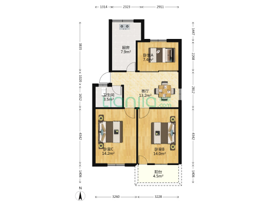 福兴花园北区 3室1厅1卫 82平方