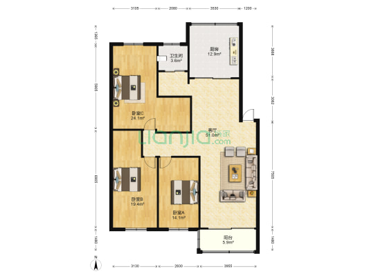 景湖嘉苑 3室1厅1卫 146平方