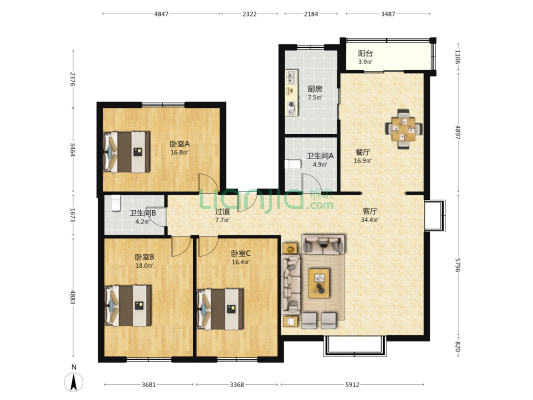 宁海花园 3室2厅2卫 166平方