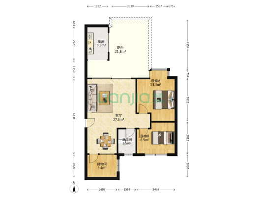 名嘉花园 2室1厅1卫 72平方
